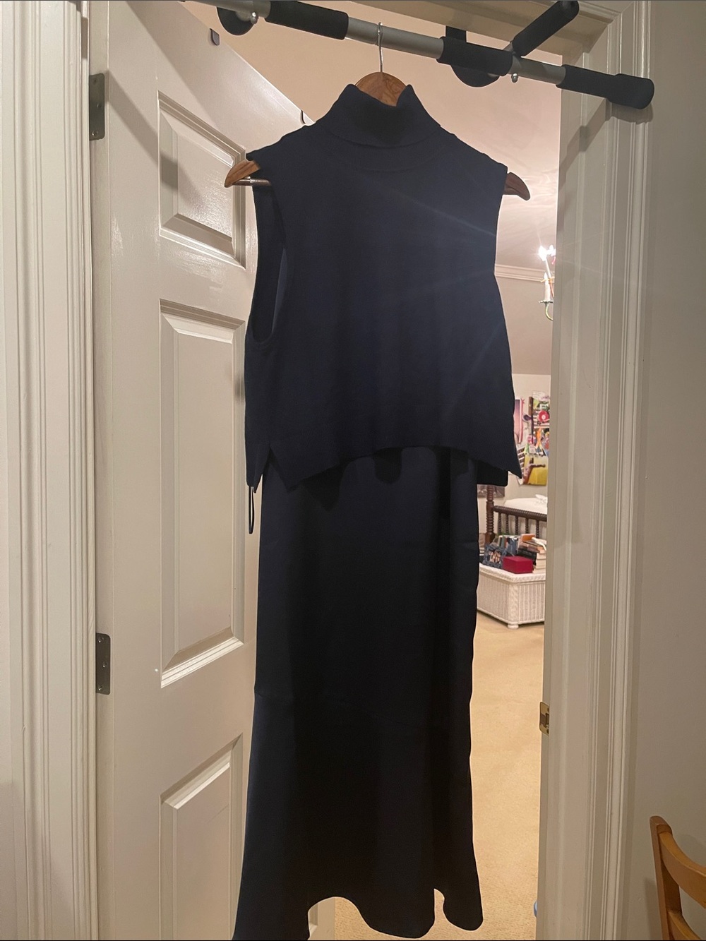 Sam Edelman Sleeveless Navy Turtleneck Layered Maxi Dress